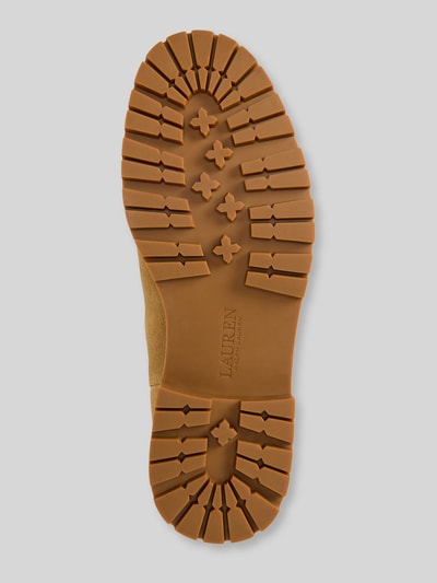 Productfoto, lichtbruine grof geprofileerde zool met Lauren Ralph Lauren logo, Stiefeletten aus echt leer mit logodetail van Lauren Ralph Lauren, Dames