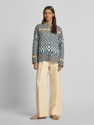 Marc O'Polo Regular fit linnen blouse met all-over motief Marineblauw - 1