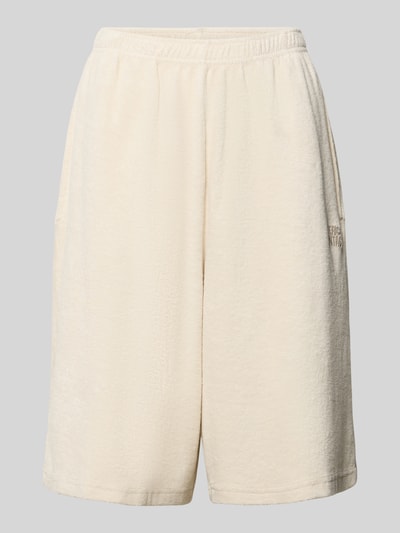 Productfoto, Sweatshorts met steekzakken en logo-stitching model 'FUXOW' van American Vintage, pure katoen, losse fit, elastische tailleband, Franse steekzakken, binnenbeenlengte maat S 24 cm, beige tint, zachte textuur