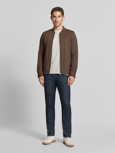 Lindbergh bluza rozpinana o kroju slim fit ze stójką Czekoladowy 1
