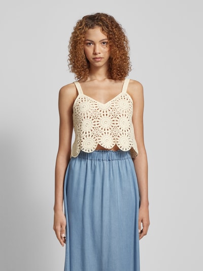 Only Crop Top mit Häkelspitz Sand 4