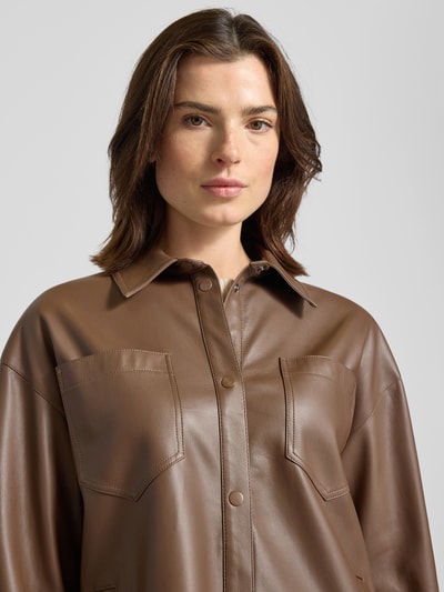 MAX&Co. Regular fit jack in leerlook met borstzakken, model 'FURIO' Hazelnoot - 3