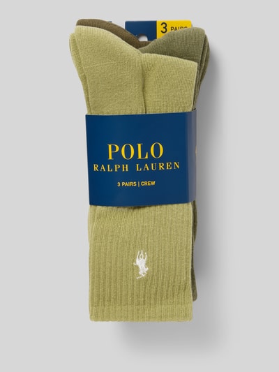 Produktfoto, verschiedene grüne Farbtöne, glatte und gerippte Baumwollstruktur, Socken aus Baumwoll-Mix im 3er-Pack von Polo Ralph Lauren Underwear