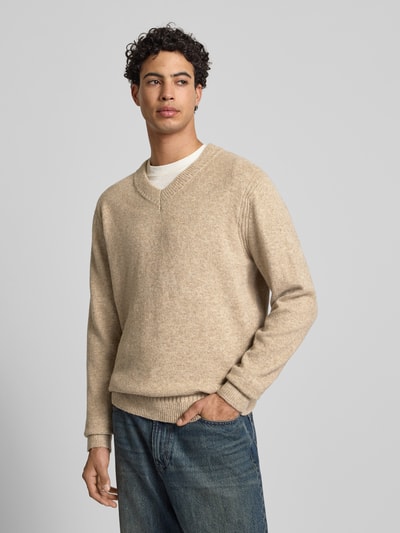 Only & Sons Relaxed Fit Strickpullover mit V-Ausschnitt Modell 'MOVE' Beige 4