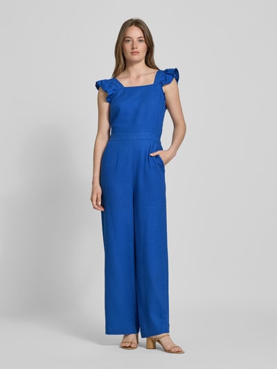 YAS Loose fit jumpsuit van een mix van viscose en linnen, model 'ISMA' Koningsblauw - 4