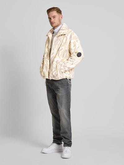 CARLO COLUCCI Oversized Fleecejacke mit Label-Stitching Offwhite 1