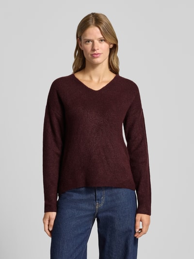 Only Regular Fit Strickpullover mit V-Ausschnitt Modell 'CAMILLA' Bordeaux 4