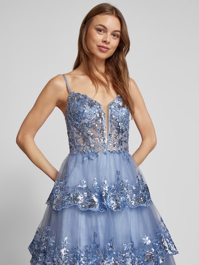 Luxuar Abendkleid im Stufen-Look Rauchblau 3