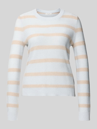 Produktfoto, Strickpullover aus Kaschmir-Mix von Christian Berg Woman mit beigen und weißen Streifen, Rundhalsausschnitt, taillierte Passform, langärmelig, weiche Struktur
