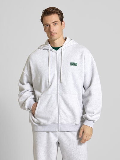 American Vintage Sweatjack met capuchon, model 'BAPTOWN' Lichtgrijs gemêleerd - 4