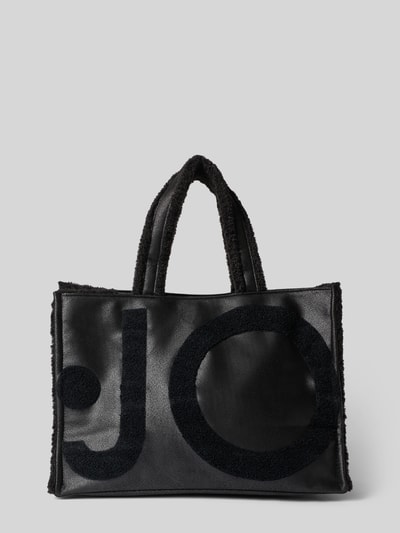 Produktfoto, Tote Bag mit Logo-Detail Modell 'Montone' von Liu Jo White, schwarzes Kunstleder, Teddyfellbesatz, 41x30x20 cm, 42 cm Schulterriemen