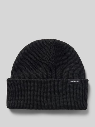 Produktfoto, schwarze Beanie mit breitem Umschlag, Label-Detail, Strukturmuster, Beanie mit Label-Detail Modell 'GORDAN' von Carhartt Work In Progress