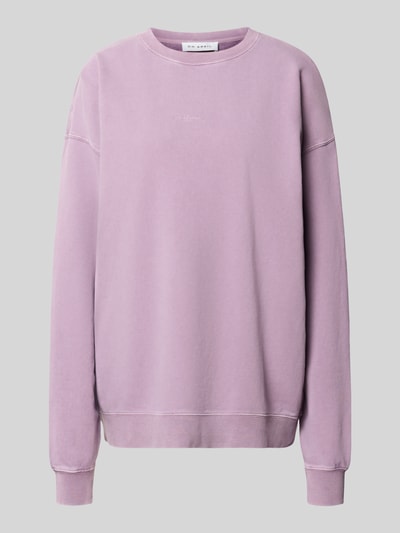 Produktfoto, Oversized Sweatshirt mit Logo-Stitching Modell 'Farmers Market' von OH APRIL in Flieder, reine Baumwolle, gerippter Rundhalsausschnitt