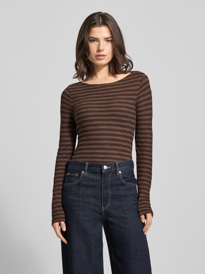 Marc O'Polo Slim Fit Langarmshirt aus reiner Baumwolle Mittelbraun 4