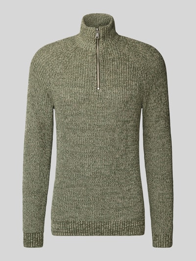 Blend Slim fit gebreide pullover met ritssluiting, model 'Darik' Olijfgroen - 2