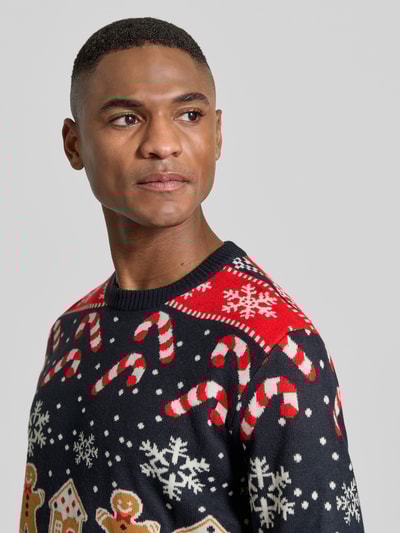 Lindbergh Strickpullover im Allover-Look Modell 'Santa' Dunkelblau 3