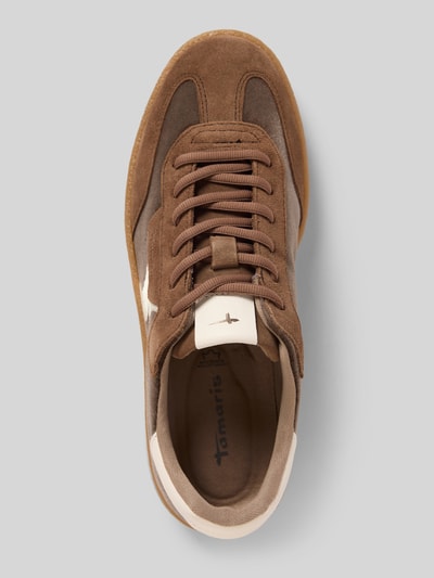 Produktfoto, Low Top Sneaker aus Leder-Mix von Tamaris, mehrfarbiges Velours- und Glattleder, Logo-Patch, runde Spitze, profilierte Sohle.
