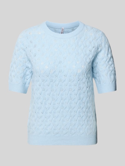 Produktfoto, Regular Fit Pullover mit Woll-Anteil Modell 'LELOU' von Pieces, Optik: Unifarben, hellblau, Strick, kurzarm, Rundhals, gerippte Abschlüsse