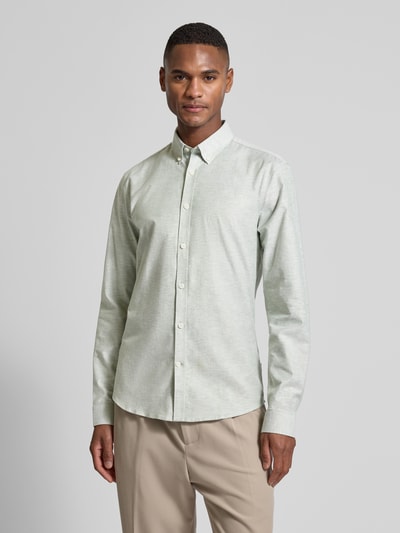 Lindbergh Slim fit vrijetijdsoverhemd met knoopsluiting, model 'Oxford' Lichtgroen - 4