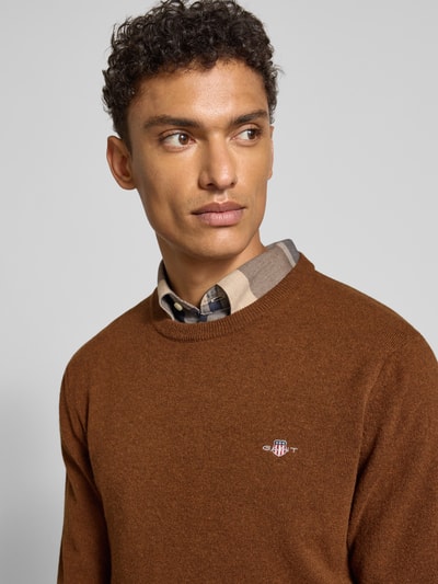 Gant Strickpullover aus reiner Lammwolle mit gerippten Abschlüssen Schoko 3