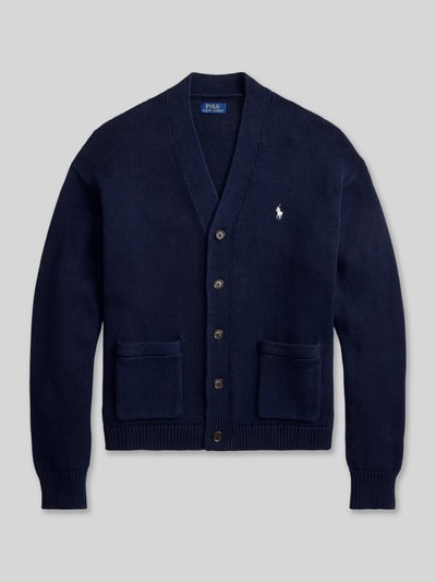 Produktfoto, Regular Fit Strickjacke aus reiner Baumwolle von Polo Ralph Lauren, granatowy, gładki, krój regular fit, dzianina, bawełna, długie rękawy, zapięcie na guziki, logo, kieszenie z przodu