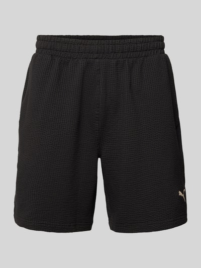 Produktfoto, Shorts mit Logo-Stitching von PUMA PERFORMANCE in Schwarz, Strukturmuster, Reine Baumwolle, Gerader-Schnitt, Elastischer-Bund