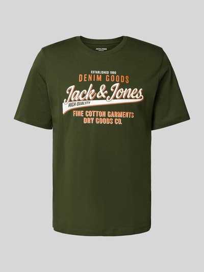 Jack & Jones T-Shirt mit Label-Print Modell 'ELOGO' Dunkelgruen 2