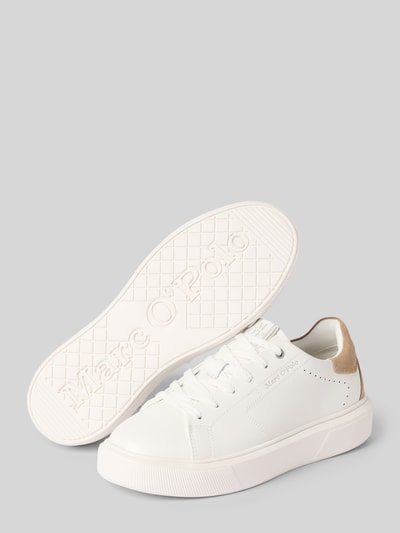 Produktfoto, Low Top Sneaker aus echtem Rindsleder von Marc O'Polo, weißes Glattleder, Label Print, flache Sohle, unifarbene Optik