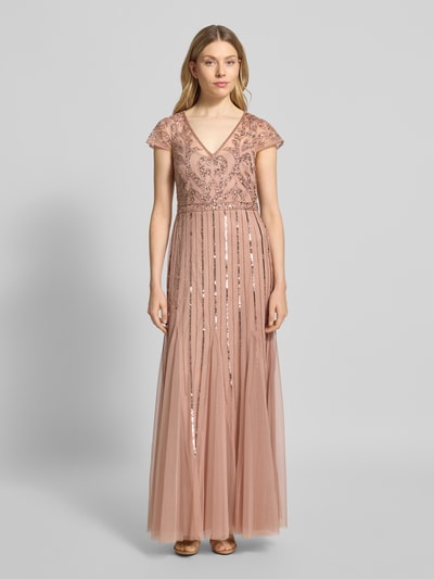 Adrianna Papell Abendkleid mit V-Ausschnitt und Pailletten Altrosa 4