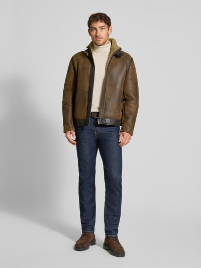 Strellson Regular fit leren jack van echte lamswol, model 'SHELTER' Cognac - 1