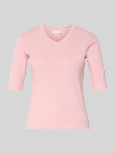 Produktfoto, T-Shirt mit Rundhalsausschnitt von Christian Berg Woman in zartem Rosaton, Baumwoll-Elasthan-Mix, Slim-Fit, 1/2-Arm, Rückenlänge 53 cm bei Größe S