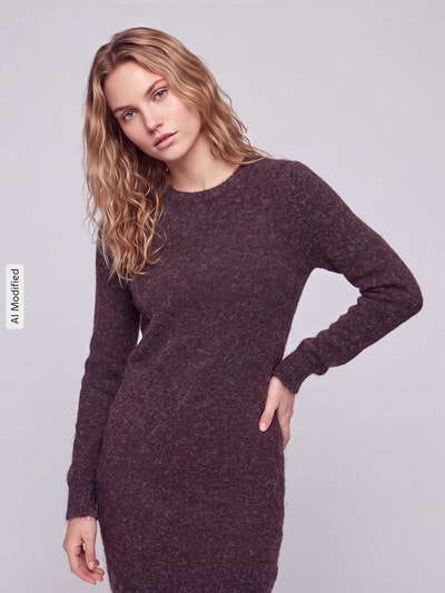 VERO MODA Strickkleid mit gerippten Abschlüssen Dunkelrot 3