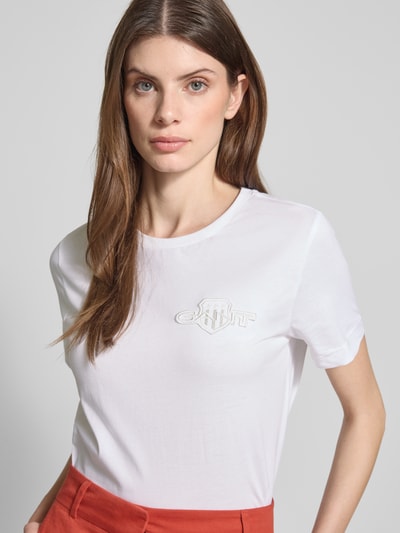 Gant Regular fit T-shirt van puur katoen met logopatch Wit - 3