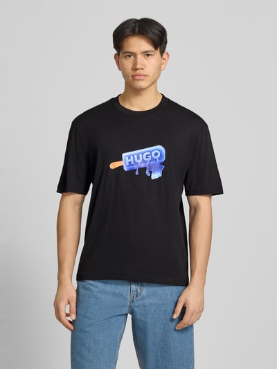 HUGO Blue Regular Fit T-Shirt aus reiner Baumwolle Modell 'NOGLASY' Black 4