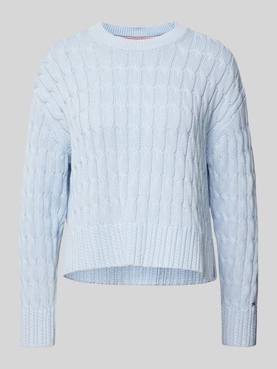 Tommy Hilfiger Strickpullover aus reiner Baumwolle mit Rundhalsausschnitt Hellblau 1