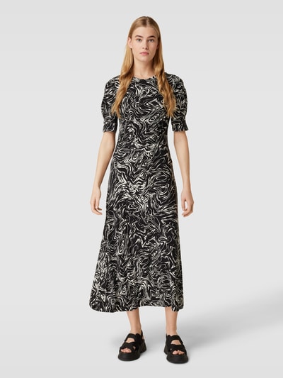 Soaked in Luxury Midi-jurk met all-over motief, model 'Hanadi' Zwart - 4