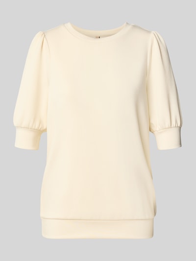 Produktfoto, bluza z bufiaste rękawy Model 'BANU' od Soyaconcept, mieszanka materiałów z dodatkiem streczu, luźny krój, okrągły dekolt, rękaw o dł. 1/2, kolor jasny, gładka faktura