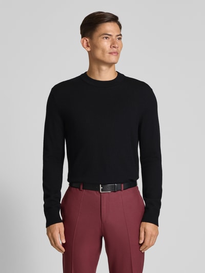 SELECTED HOMME Regular fit gebreide pullover van zuivere merinowol, model 'TRAY' Zwart - 4