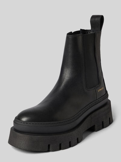 Produktfoto, Stiefel aus echtem Leder mit Logo-Detail von Copenhagen, schwarz, abgerundete Form, profilierte Sohle, strukturierte Textur
