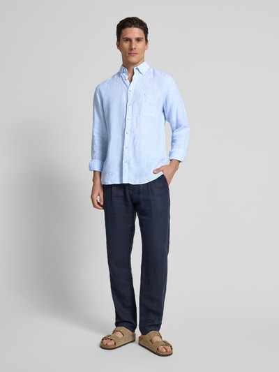 Fynch-Hatton Regular Fit Leinenhemd mit Button-Down-Kragen Hellblau 1