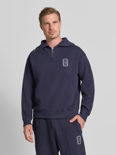 Lacoste Loose Fit Troyer aus Baumwoll-Mix Model 'Tennisc' Marine 4