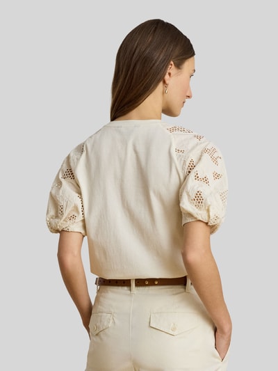Lauren Ralph Lauren Relaxed Fit T-Shirt aus reiner Baumwolle mit Ärmeln aus Lochspitze Sand 5