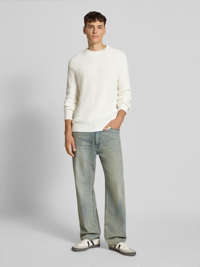 Replay Strickpullover mit gerippten Abschlüssen Offwhite 1