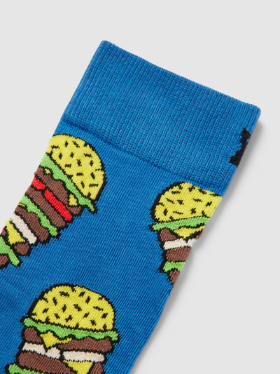 Happy Socks Sokken met all-over motief, model 'Burger' Blauw - 2