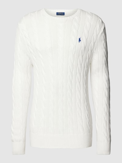 Polo Ralph Lauren Sweter z dzianiny ze ściegiem warkoczowym i naszywką z logo Biały 2