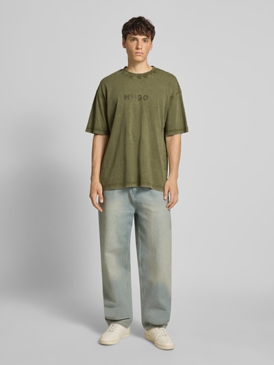 Hugo Blue T-Shirt mit Label-Print Modell 'Nebute' Oliv 1