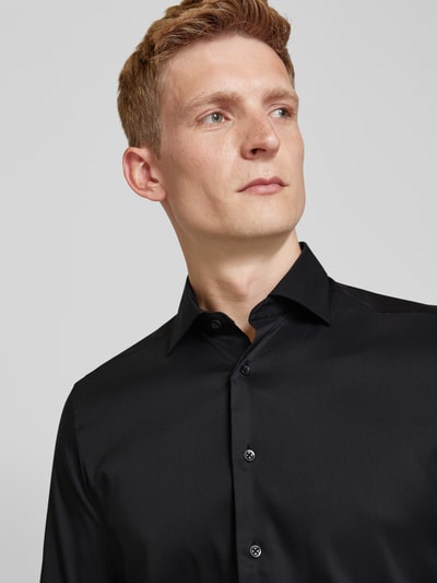 Eterna Slim fit zakelijk overhemd met kentkraag Zwart - 3