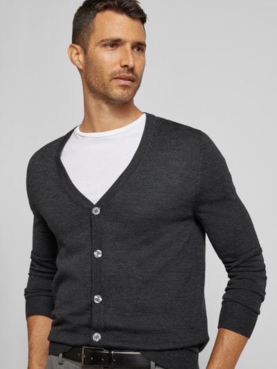 Christian Berg Men Slim Fit Cardigan aus Woll-Mix mit V-Ausschnitt Anthrazit Melange 3