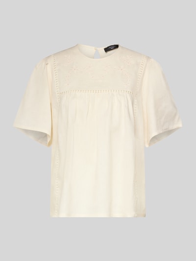 Productfoto, Loose Fit T-Shirt uit puur linnen model 'BACINO' van Weekend Max Mara, ecru met all-over bloemenmotief, korte mouw, U-hals, intarsiën, flammé textuur
