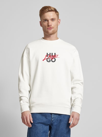 HUGO Sweatshirt mit Label-Print und -Stitching Modell 'Dlogonty' Offwhite 4